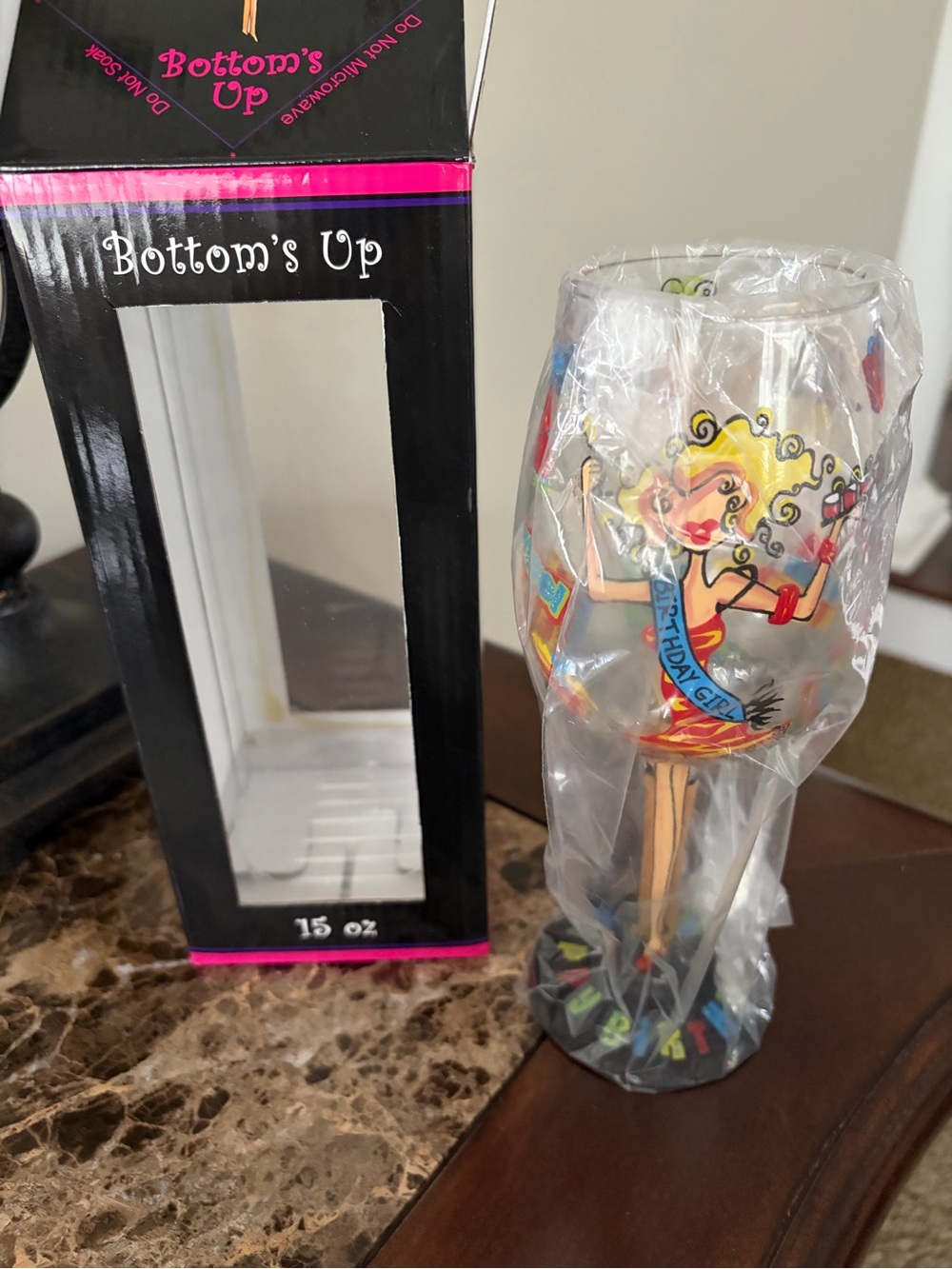 Bottoms Up Birthday Girl Theme Wine Glass